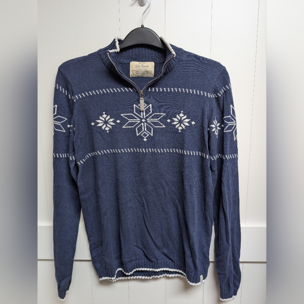 Men's Old Ranch Navy Zip-Up Snowflake Knit Sweater, Large